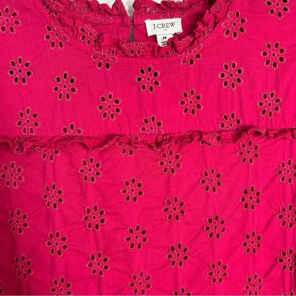 J Crew Smocked Eyelet Embroidered Peasant Cottagecore Coquette Romantic Top Sz M - Picture 5 of 11